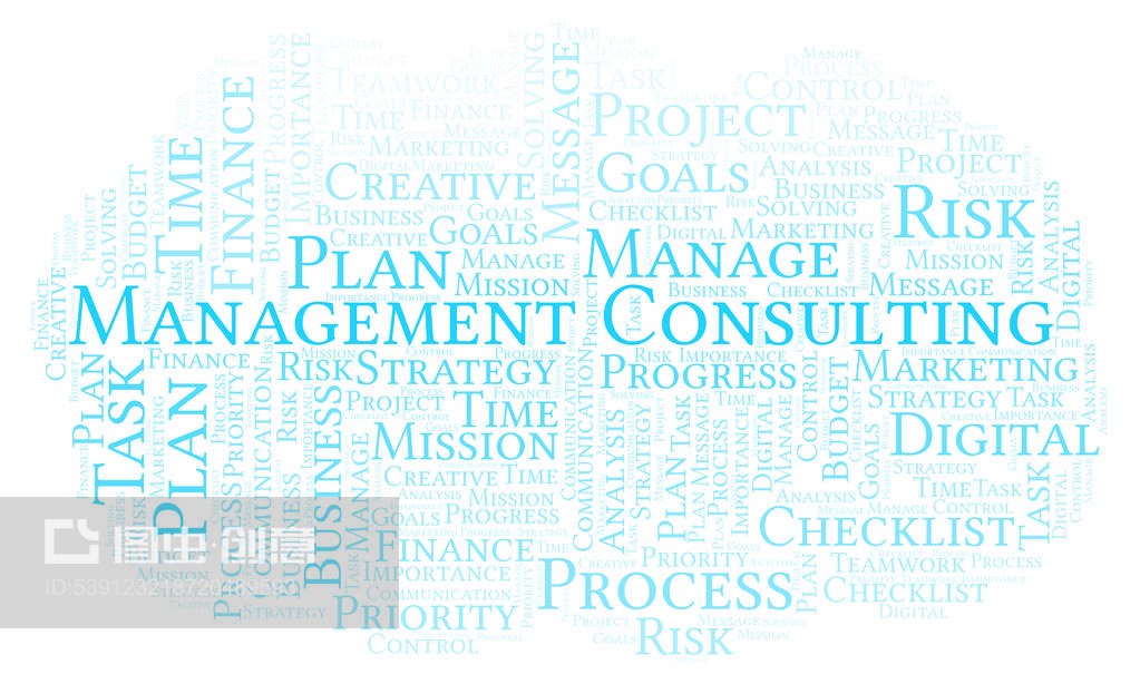 管理咨詢?cè)~云,僅用文字制作Management Consulting word cloud, made with text only